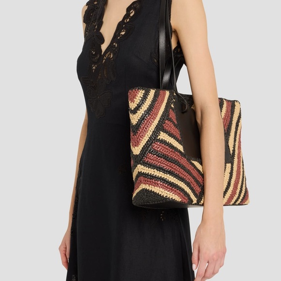 Ulla Johnson Lali Large Striped Raffia Tote Bag Black Tan - Picture 12 of 15